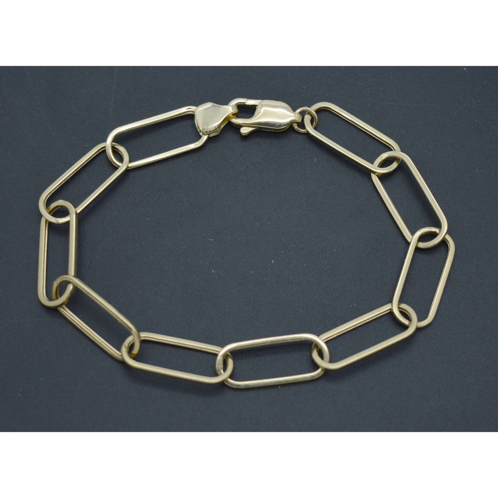 Real 14K Solid Yellow Gold 7.7mm Paperclip Link 7.5" Charm Bracelet 3.4gram